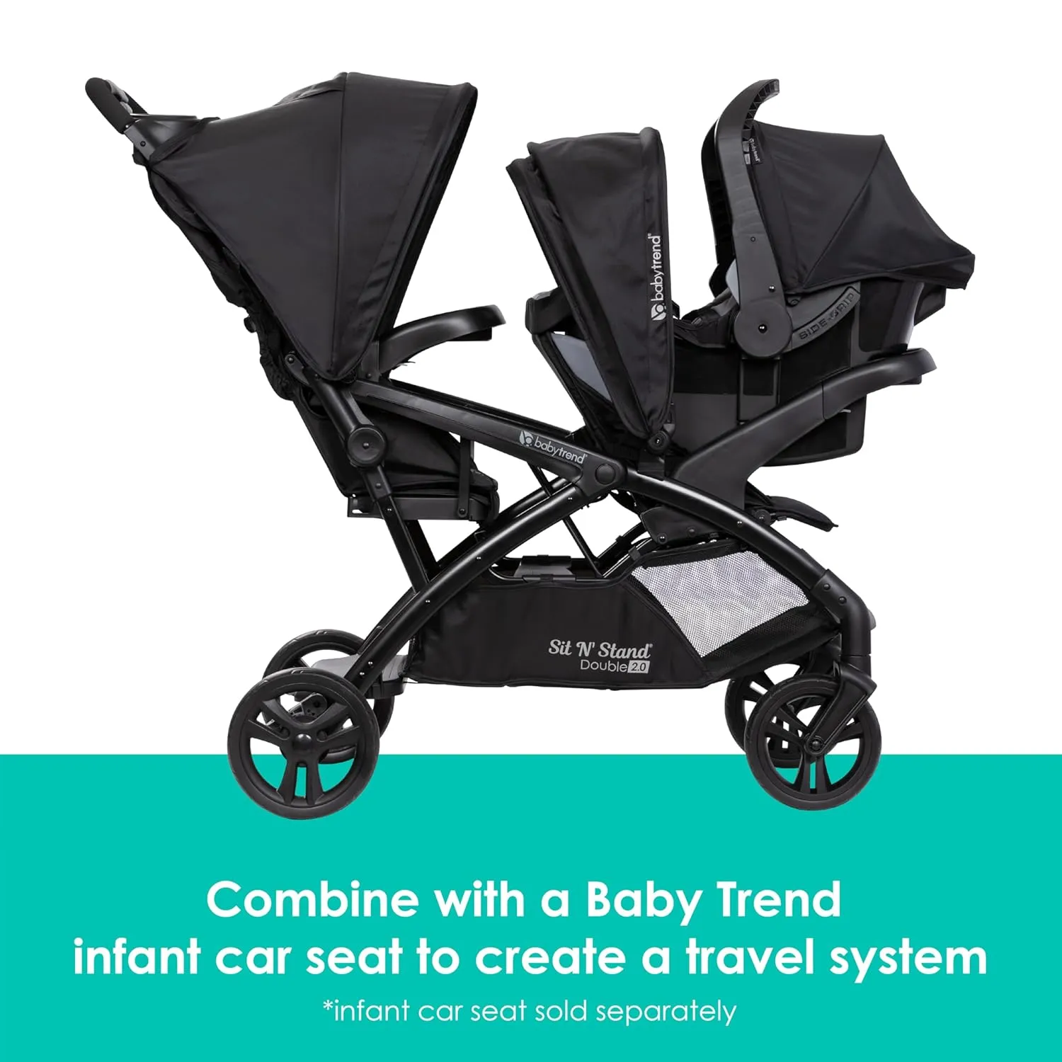 Baby Trend Sit N' Stand® Double 2.0 Stroller, Dash Black
