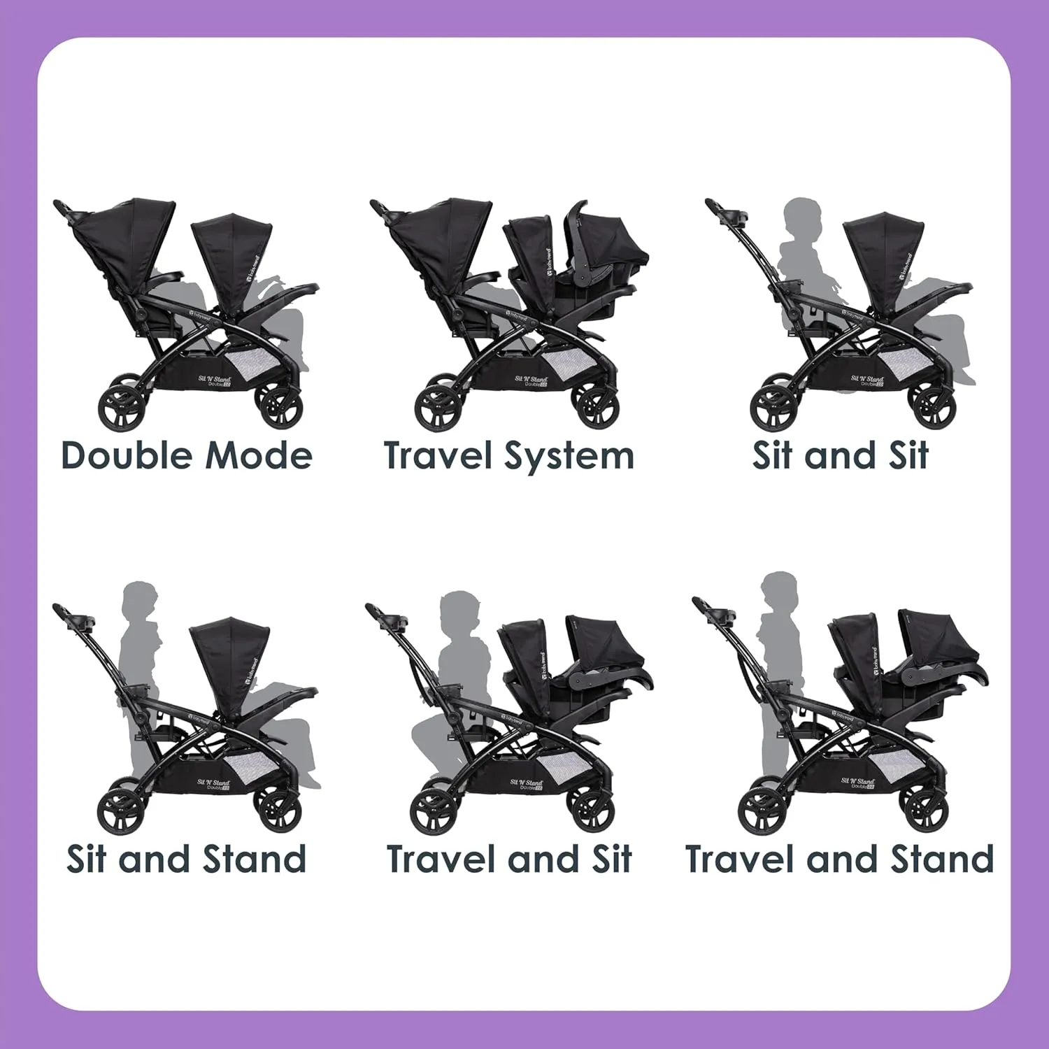 Baby Trend Sit N' Stand® Double 2.0 Stroller, Dash Black