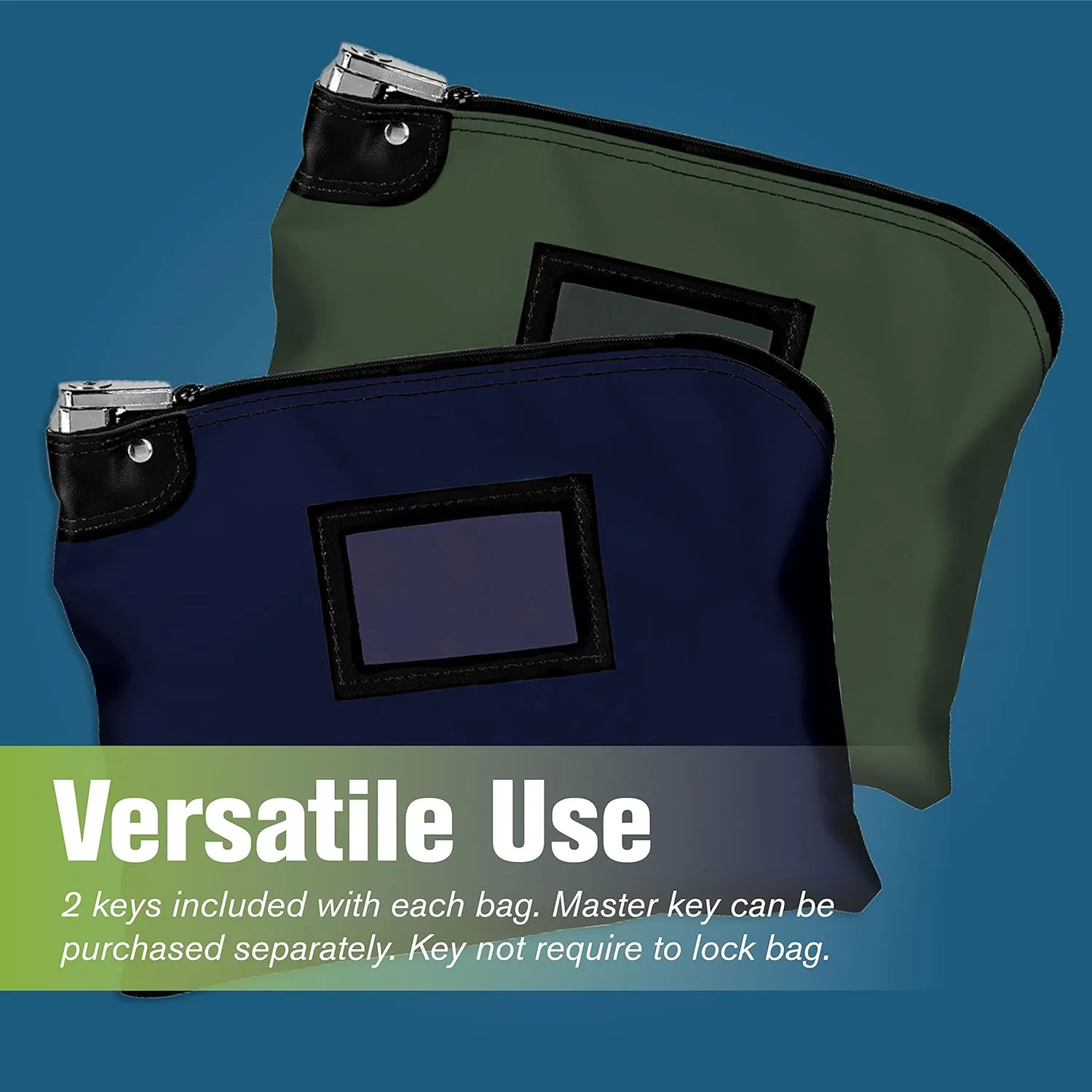 BankSupplies Laminated Nylon Locking Deposit Bags | Forest Green | 15W x 11H | Locking Courier Security Bank Cash Bag | Heavy-Duty Construction | Stores Coin, Currency, Checks & Documents