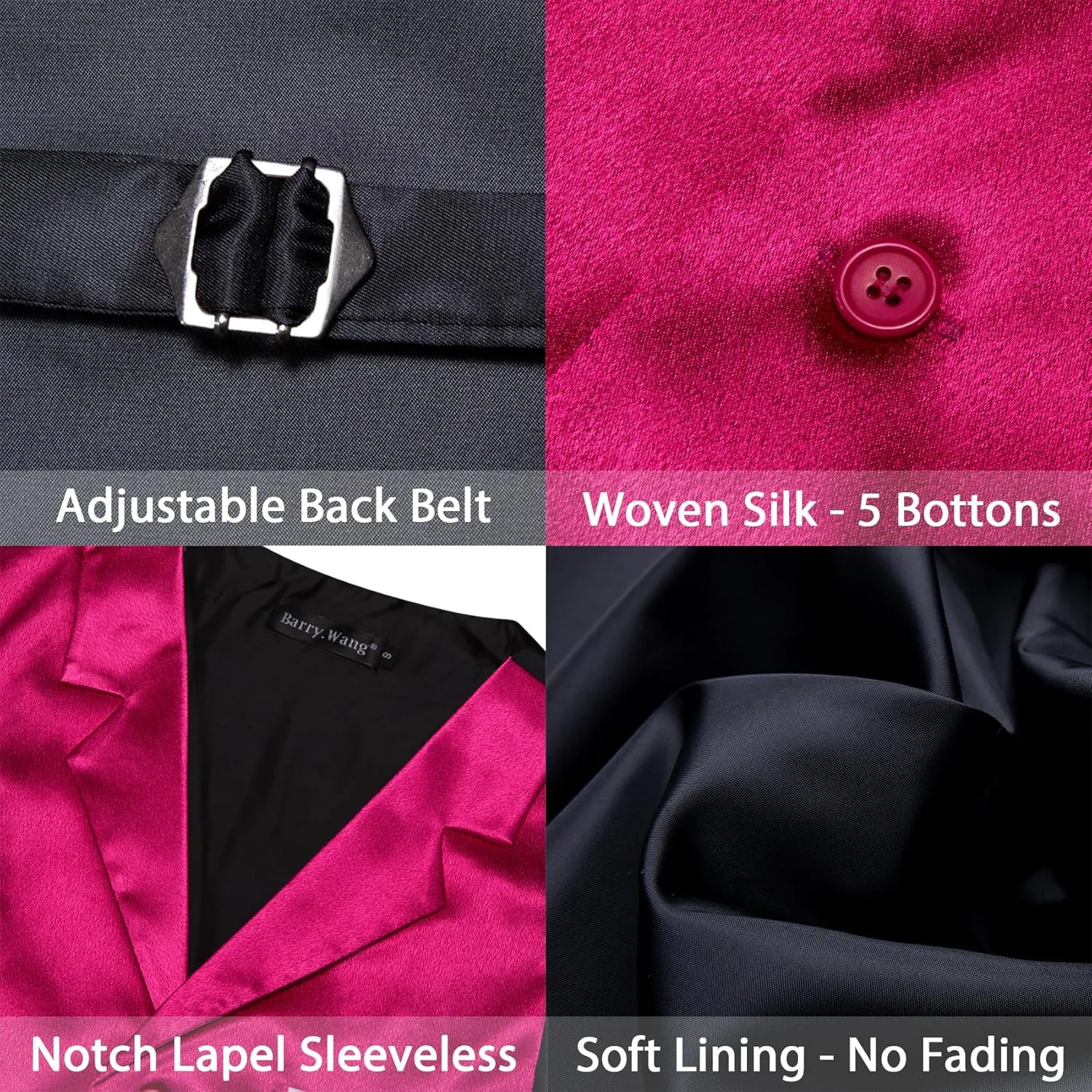 Barry.Wang Mens Satin Formal Suit Vest Tie Bowtie Set 8PC Lapel Collar Casual Slim Fit Waistcoat Wedding Party Tuxedo