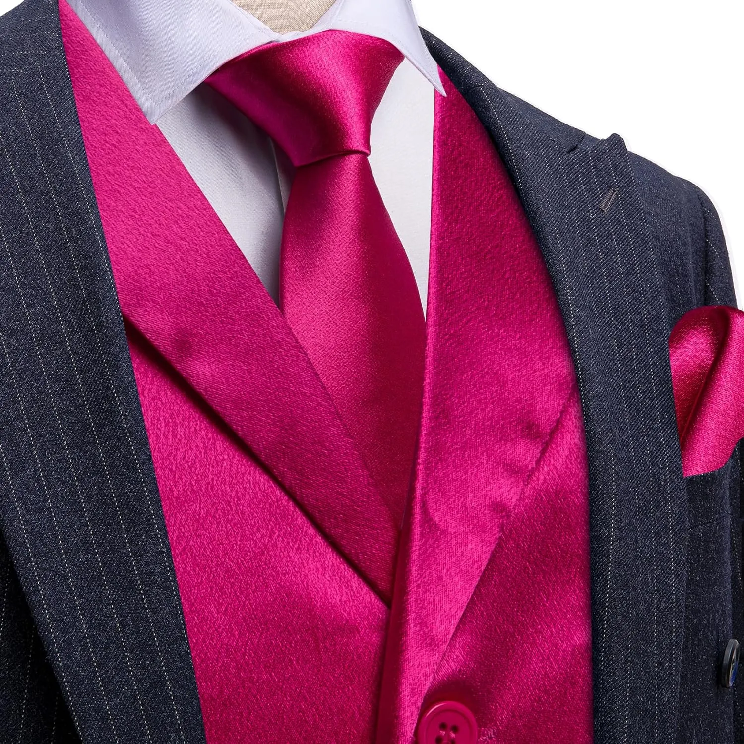 Barry.Wang Mens Satin Formal Suit Vest Tie Bowtie Set 8PC Lapel Collar Casual Slim Fit Waistcoat Wedding Party Tuxedo