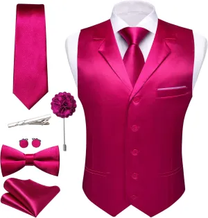 Barry.Wang Mens Satin Formal Suit Vest Tie Bowtie Set 8PC Lapel Collar Casual Slim Fit Waistcoat Wedding Party Tuxedo