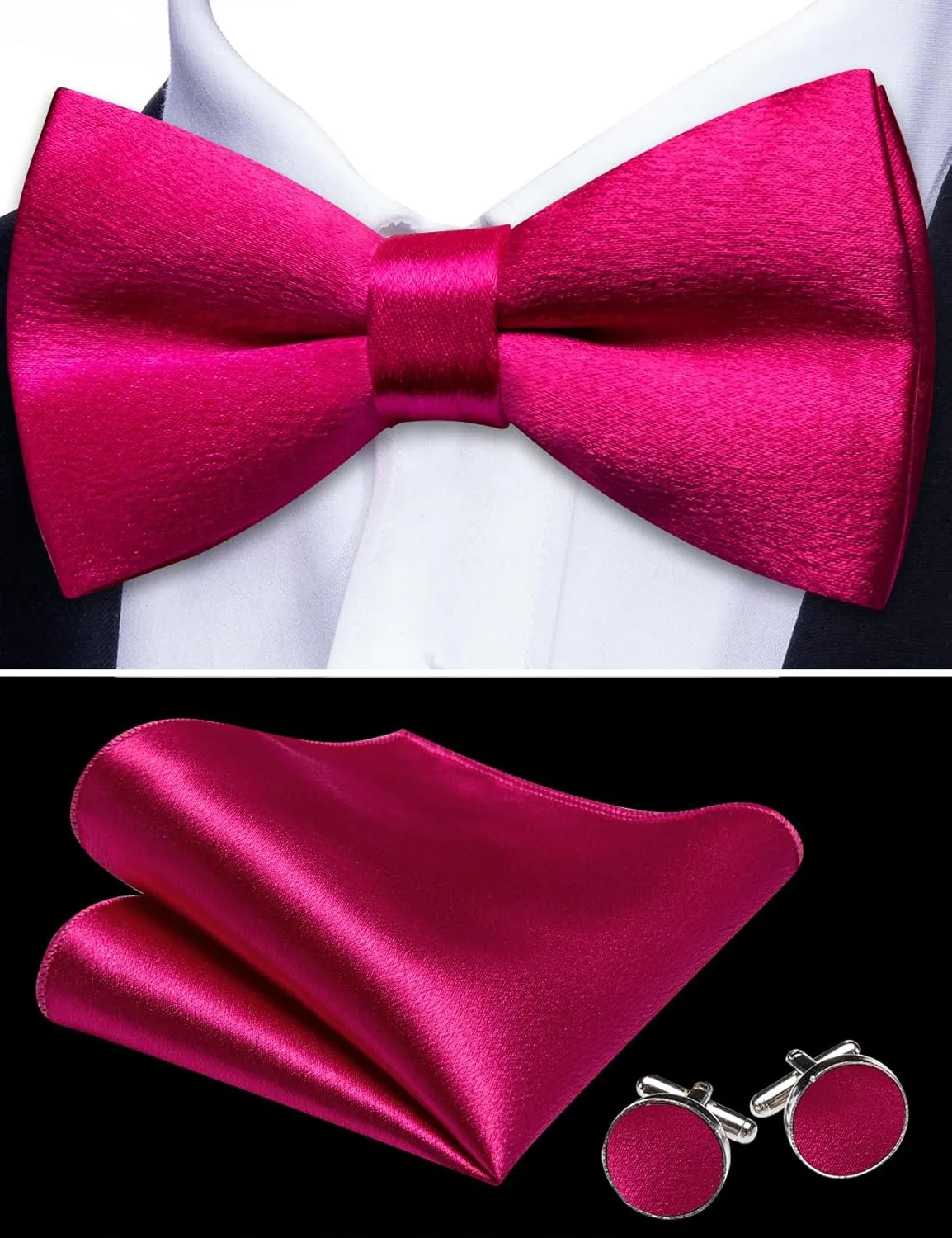 Barry.Wang Mens Satin Formal Suit Vest Tie Bowtie Set 8PC Lapel Collar Casual Slim Fit Waistcoat Wedding Party Tuxedo