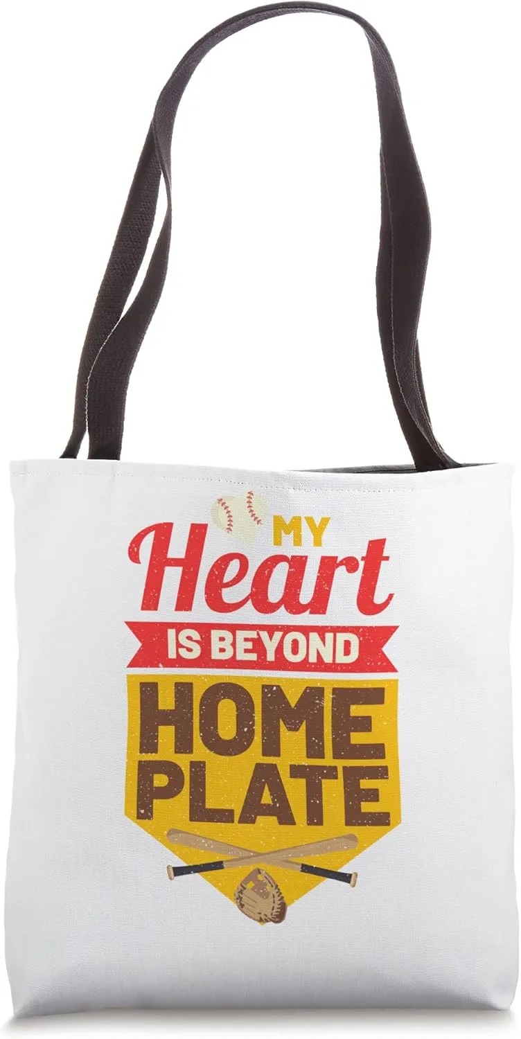 Baseball Mom My Heart Is Behind Home Plate Softball Tee Ball Tote Bag