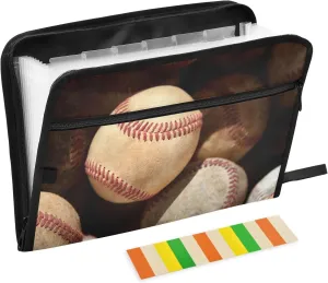 Baseball Vintage File Organizer 13 Pocket Expanding File Folder with Front Pouch Portable Business Fire Storage Document Organizer Folder with Zipper