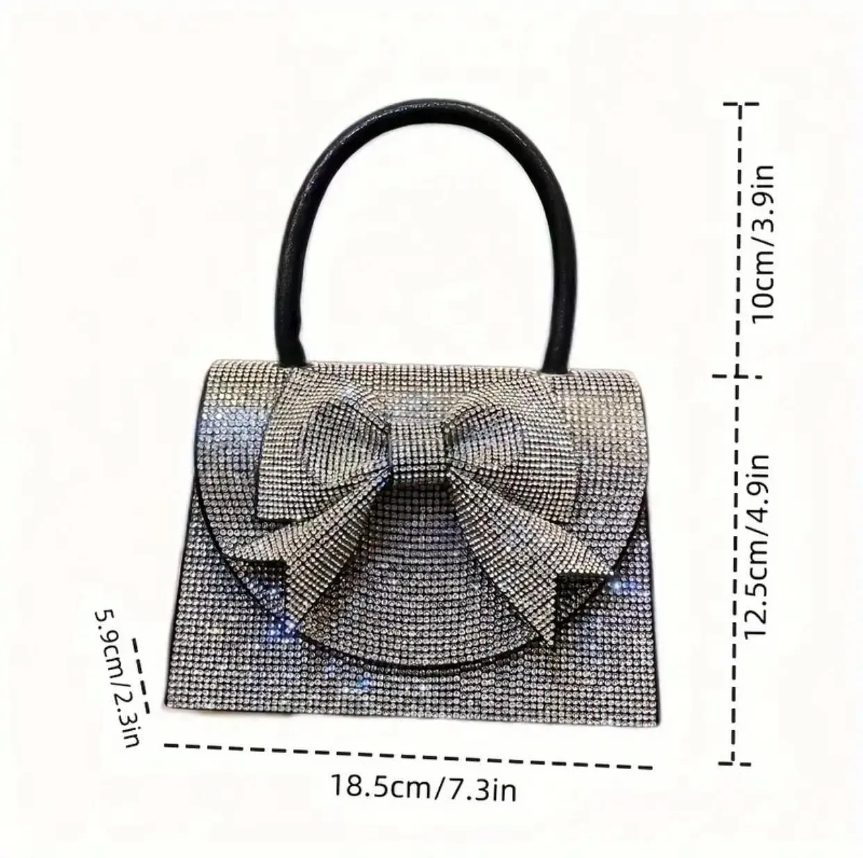 Bedazzled Square Top Handle Clutch Handbag with Bow