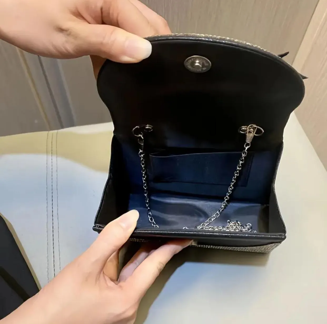 Bedazzled Square Top Handle Clutch Handbag with Bow