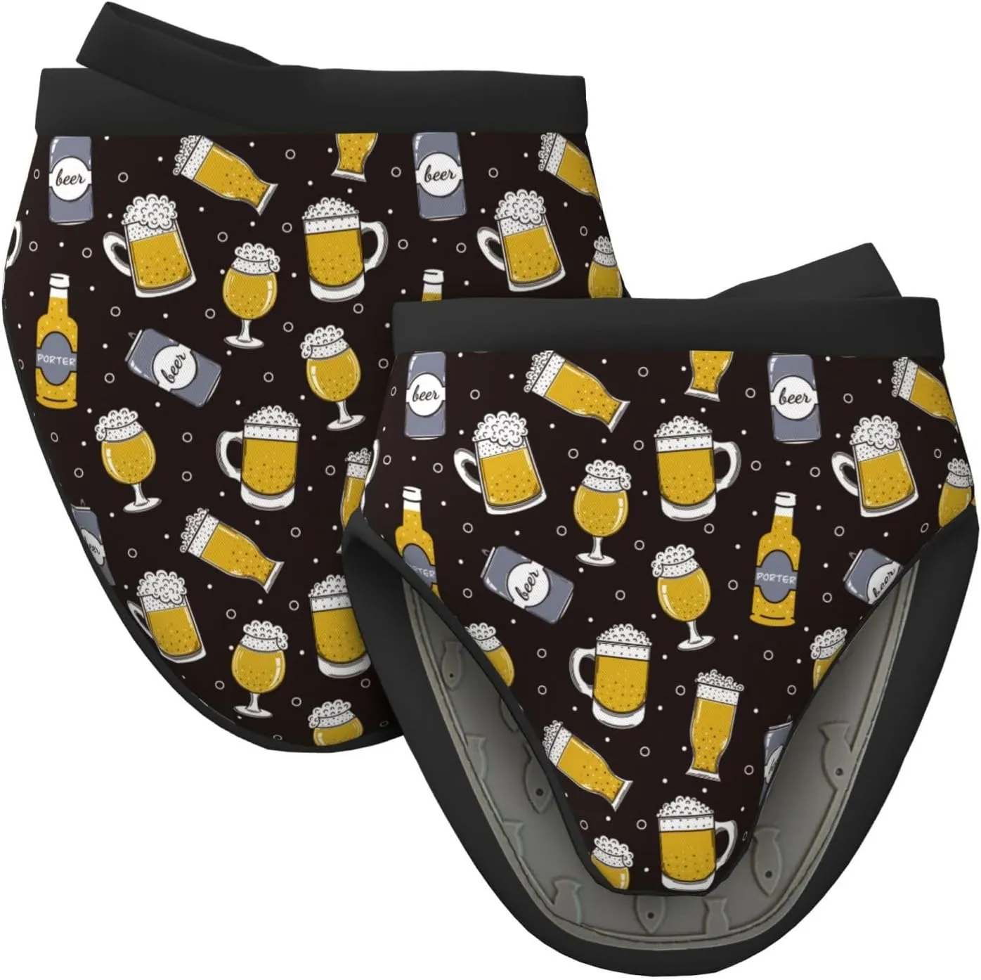 Beer in A Bottle Print Mini Silicone Oven Mitts Heat and Slip Resistant Kitchen Mittens,Short Oven Gloves for Safe Cooking Baking & Grill,5.9"X5.9",2pcs