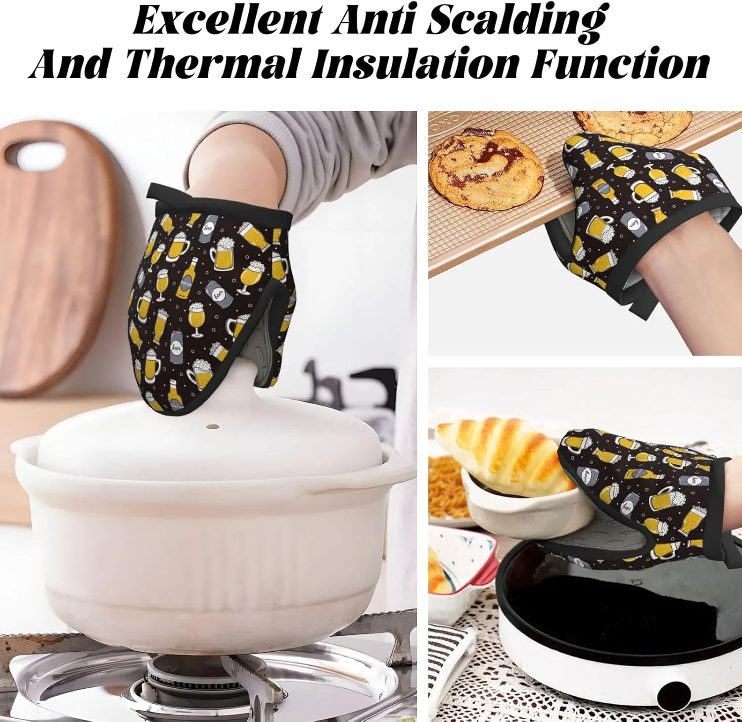 Beer in A Bottle Print Mini Silicone Oven Mitts Heat and Slip Resistant Kitchen Mittens,Short Oven Gloves for Safe Cooking Baking & Grill,5.9"X5.9",2pcs