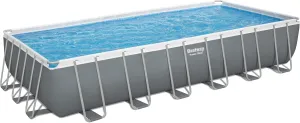 Bestway Power Steel 24' x 12' x 52" Rectangular Metal Frame Above Ground Swimming Pool Set with 1500 GPH Sand Filter Pump, Ladder, and Pool Cover