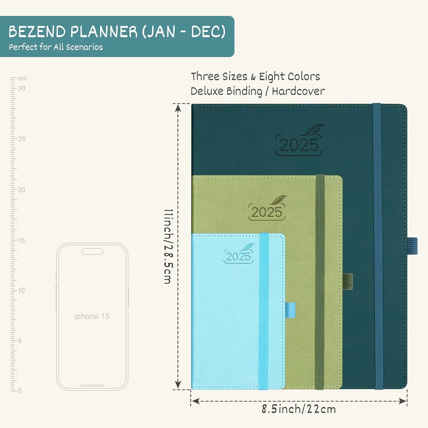 BEZEND 2025 Planner Daily Weekly & Monthly 8.5" x 11" (Jan - Dec 2025) Agenda 2025 Vertical Calendar Book with Hourly Schedule, Monthly Tabs, Pen Holder, Vegan Leather Hard Cover - Red
