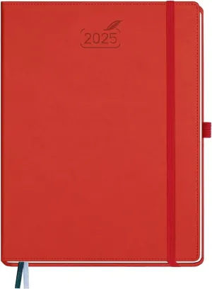 BEZEND 2025 Planner Daily Weekly & Monthly 8.5" x 11" (Jan - Dec 2025) Agenda 2025 Vertical Calendar Book with Hourly Schedule, Monthly Tabs, Pen Holder, Vegan Leather Hard Cover - Red