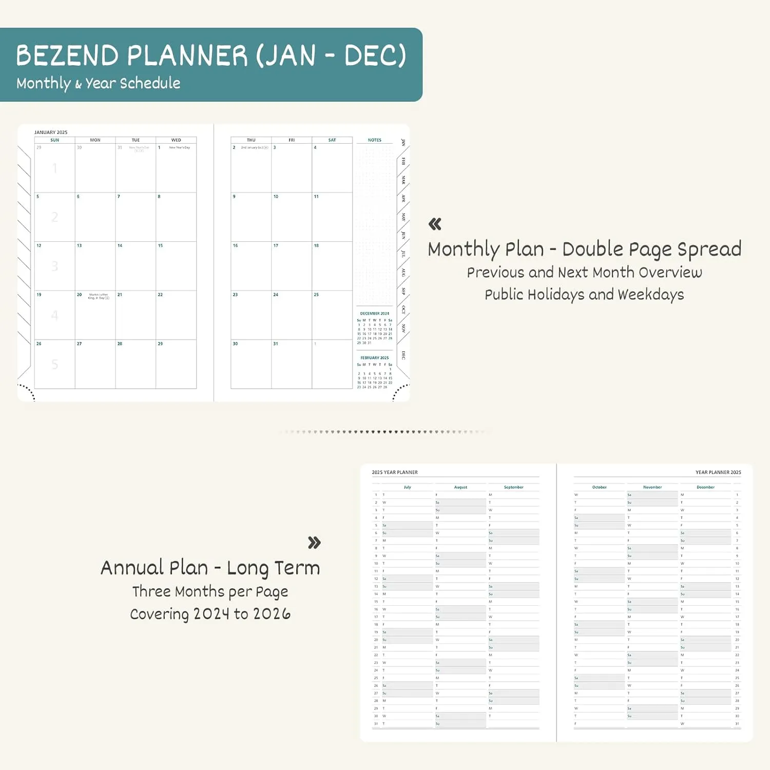 BEZEND 2025 Planner Daily Weekly & Monthly 8.5" x 11" (Jan - Dec 2025) Agenda 2025 Vertical Calendar Book with Hourly Schedule, Monthly Tabs, Pen Holder, Vegan Leather Hard Cover - Red