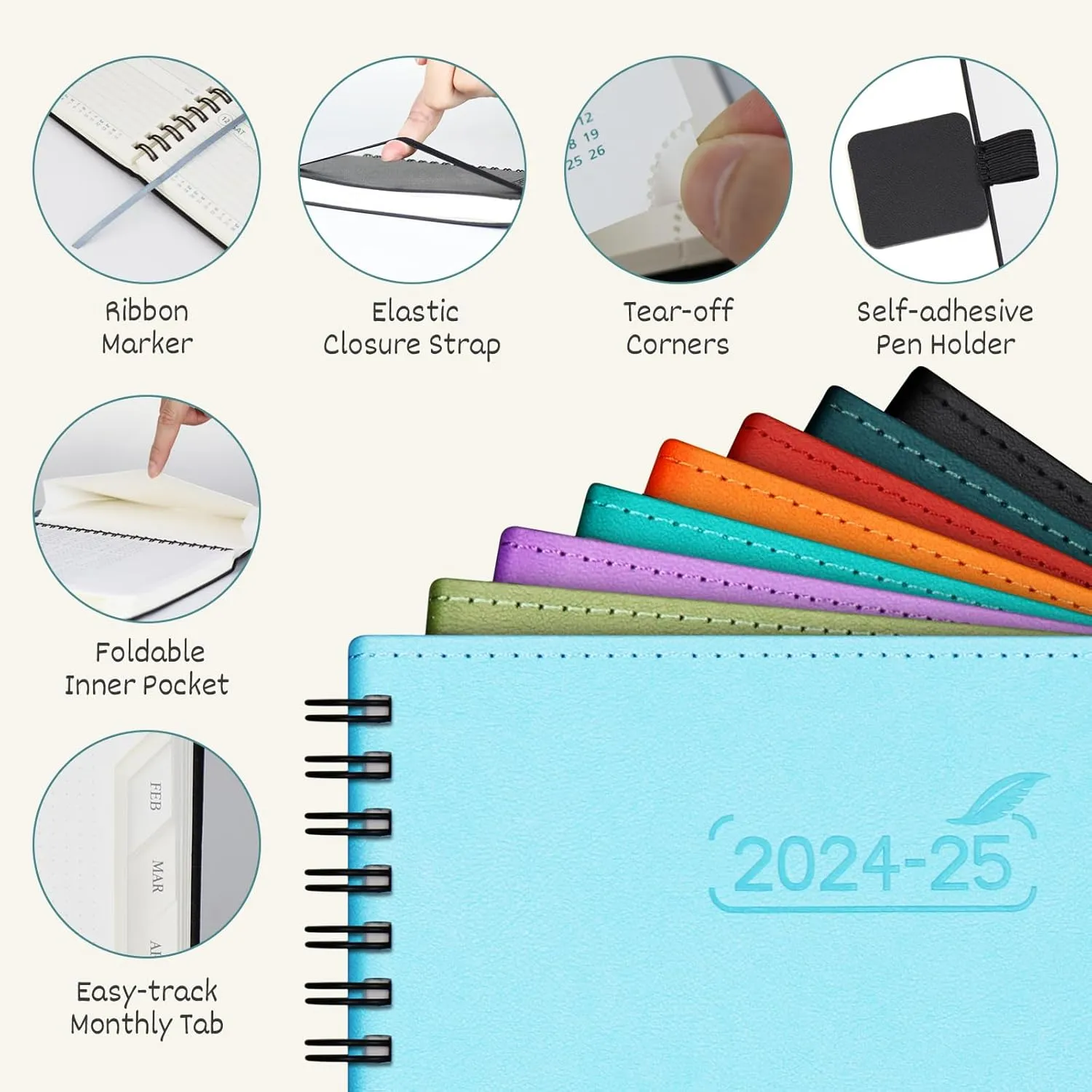 BEZEND Planner 2025 Starts from Now, 18 Months (July24-Dec25) [Sky Blue] 8.5" x 11", Academic Year Planner, Daily Weekly and Monthly Calendar, Spiral Bound, Vegan Leather Soft Cover