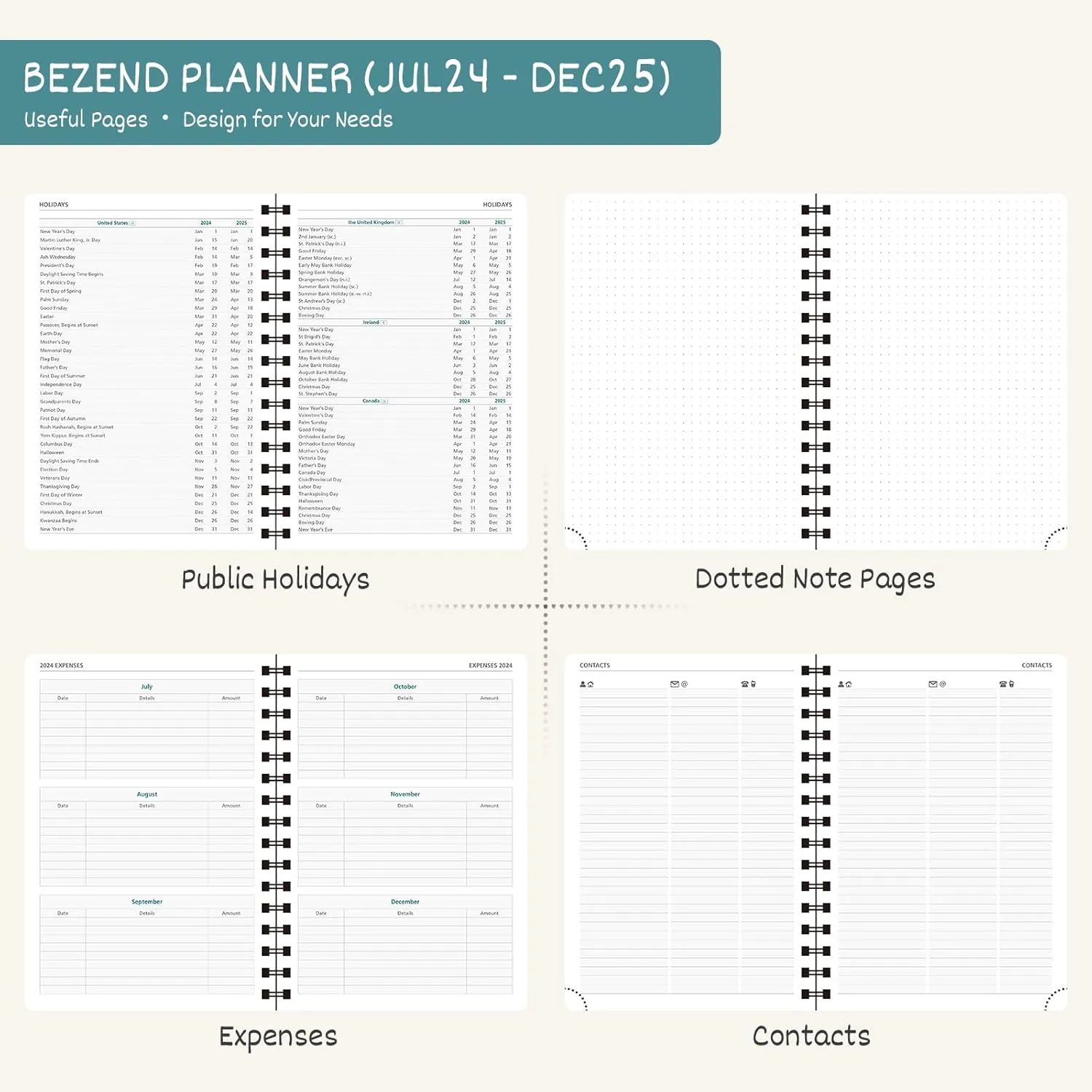 BEZEND Planner 2025 Starts from Now, 18 Months (July24-Dec25) [Sky Blue] 8.5" x 11", Academic Year Planner, Daily Weekly and Monthly Calendar, Spiral Bound, Vegan Leather Soft Cover