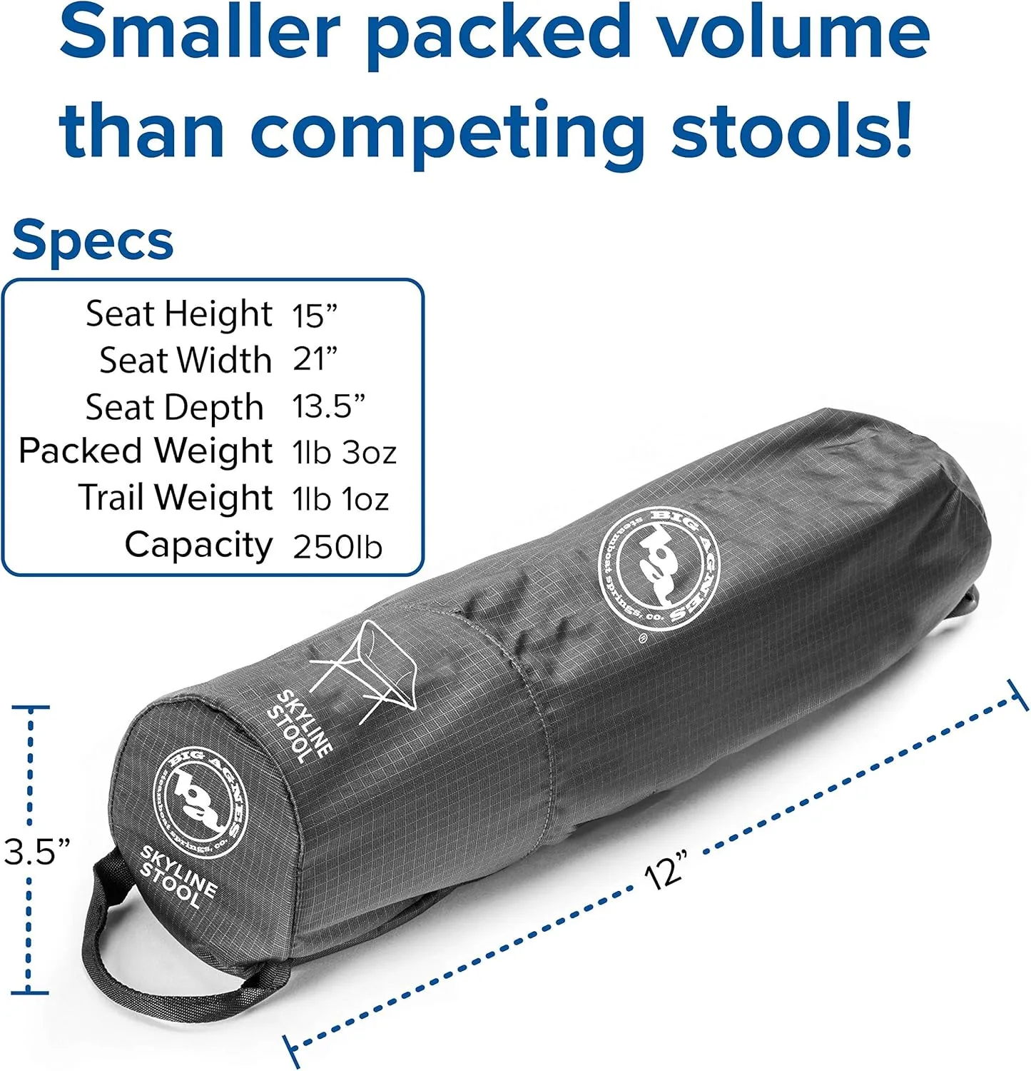 Big Agnes Skyline UL Stool - Ultralight 1lb Packable Backpacking Chair with Shock-Corded Frame | Compact Camping & Backpacking Gear