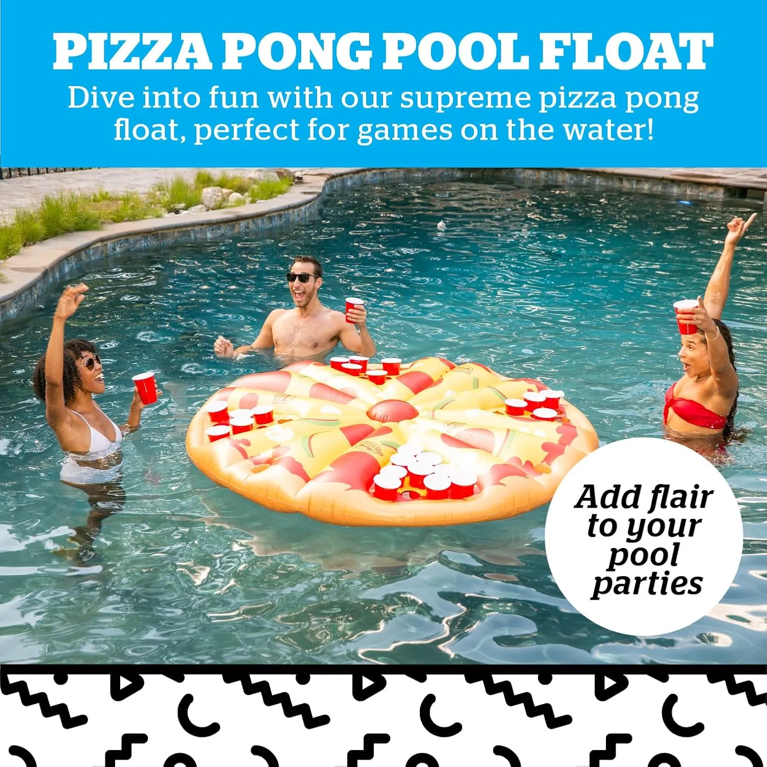 BigMouth Inc Beer Pong Pizza Raft, Fun Floating Pool Party Game for Adults, Built in Drink Holders
