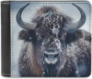 Bison Snowstorm Bifold Wallet PU Leather Pocket Wallet Fashion Slim Purse with Card Holders for Men Women
