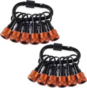 Bit Holder Key Chain 12 Pcs Set, 1/4 inch Socket Hex Shank Bit Holders Keychain for Impact Drills Nut Driver, Quick Release Screwdriver Extension Tool with Carabiner, Tools Gifts for Men (Orange)