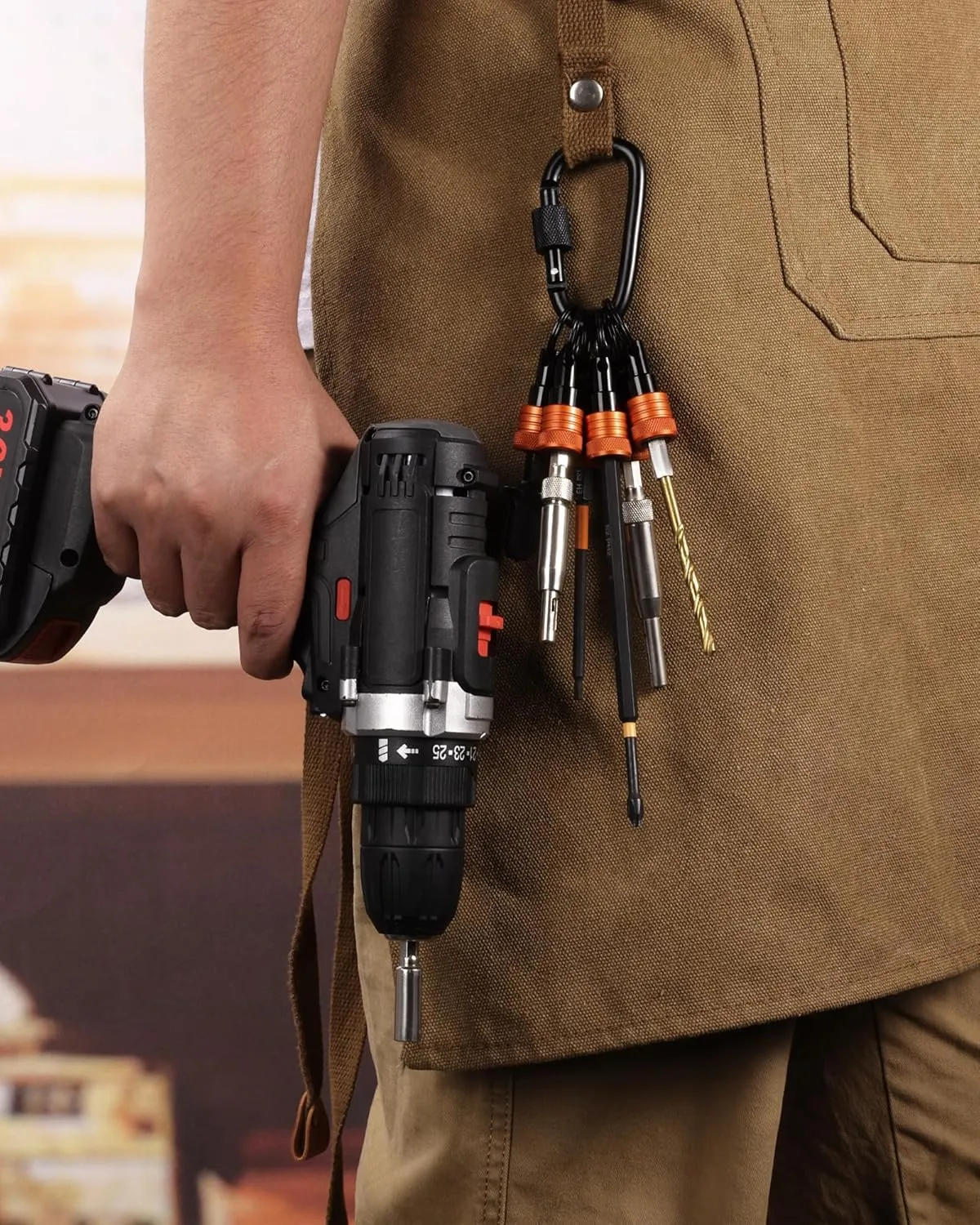Bit Holder Key Chain 12 Pcs Set, 1/4 inch Socket Hex Shank Bit Holders Keychain for Impact Drills Nut Driver, Quick Release Screwdriver Extension Tool with Carabiner, Tools Gifts for Men (Orange)