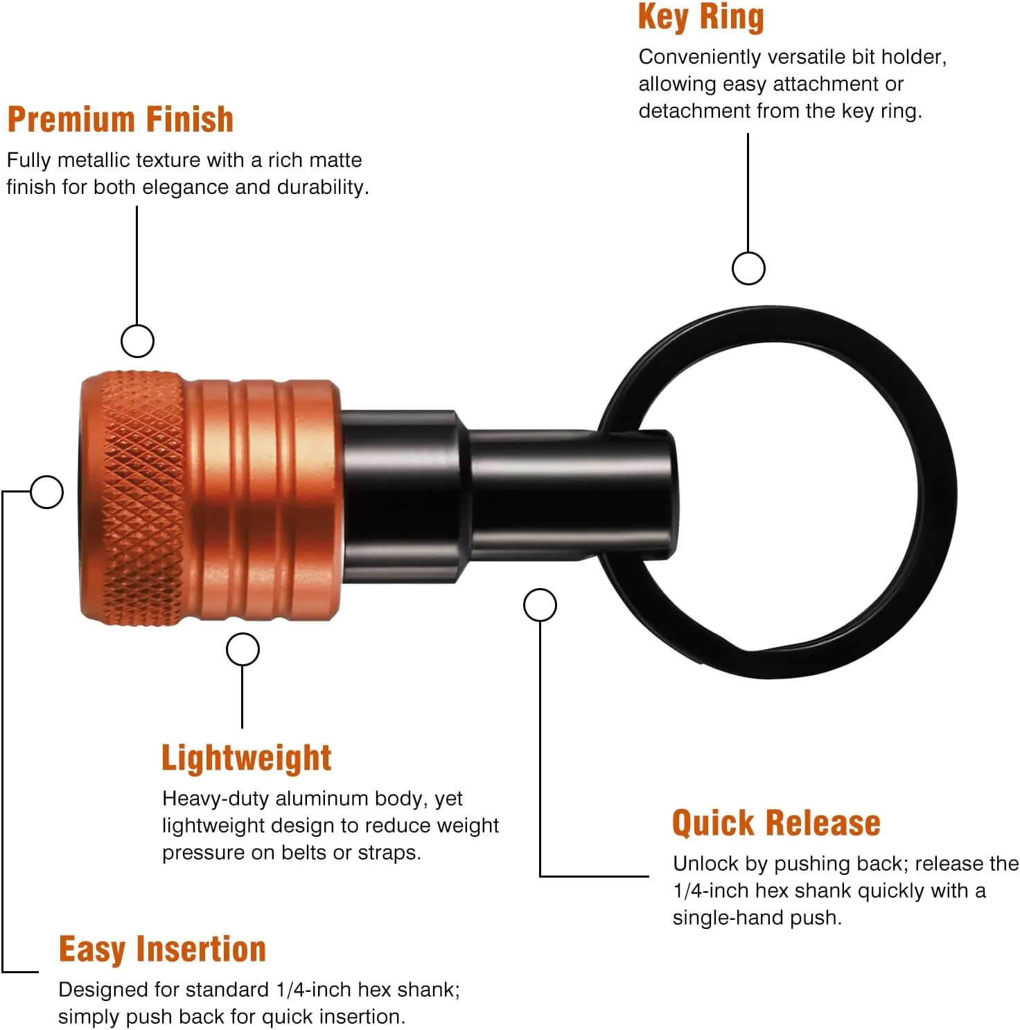 Bit Holder Key Chain 12 Pcs Set, 1/4 inch Socket Hex Shank Bit Holders Keychain for Impact Drills Nut Driver, Quick Release Screwdriver Extension Tool with Carabiner, Tools Gifts for Men (Orange)