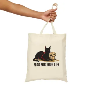 Black Cat Says Fear For Your Life Cotton Canvas Tote Bag