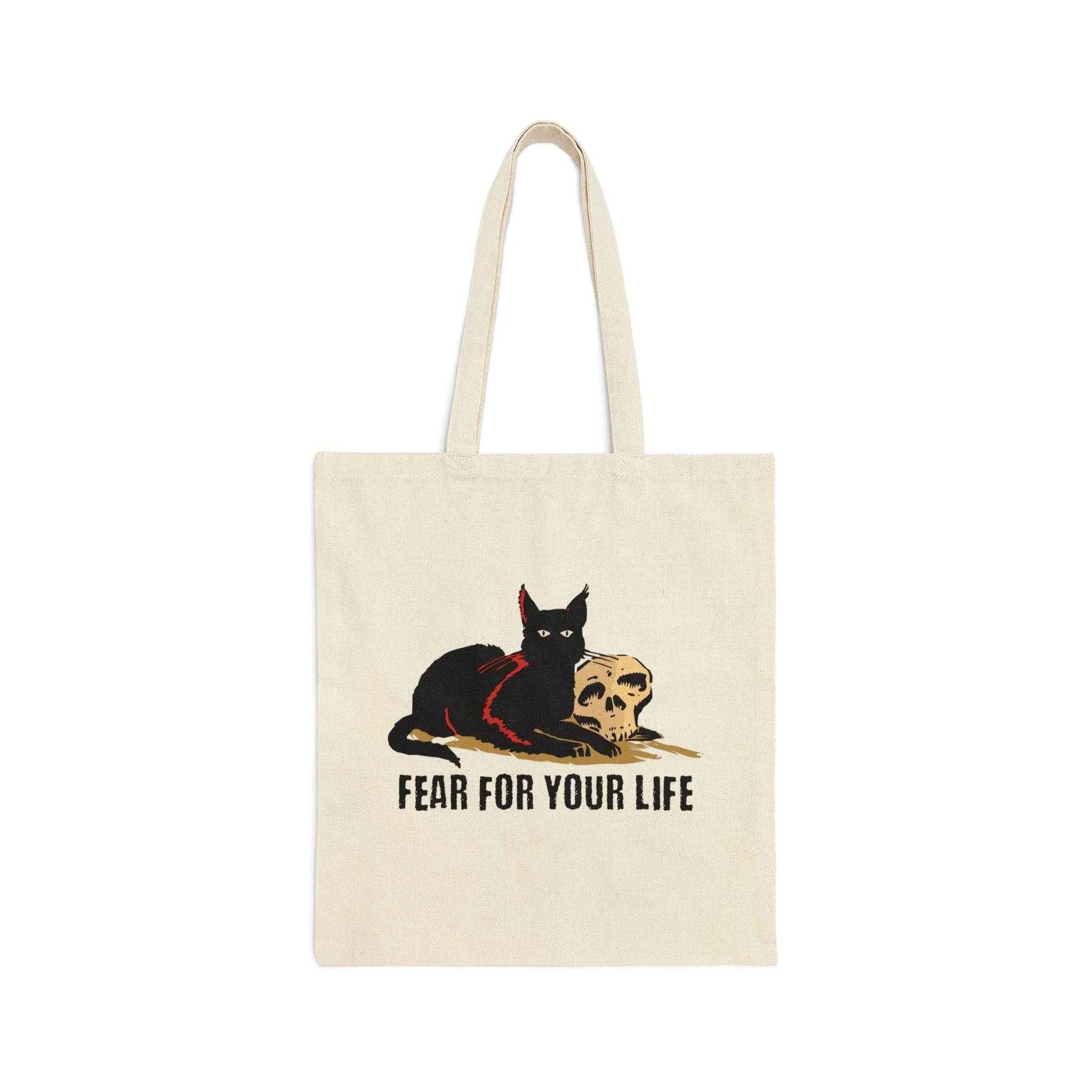 Black Cat Says Fear For Your Life Cotton Canvas Tote Bag