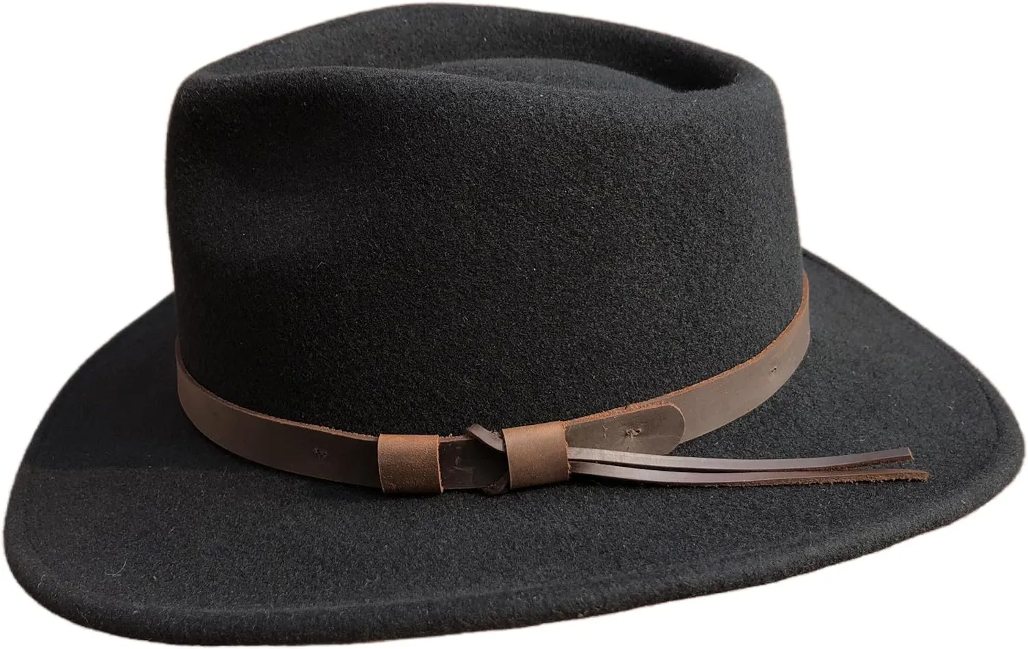 Black Crushable Wool Felt Fedora Outback Western Outdoor Montana Hat
