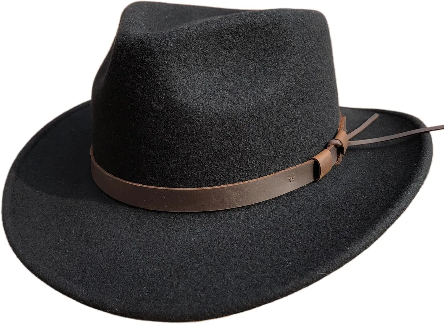 Black Crushable Wool Felt Fedora Outback Western Outdoor Montana Hat