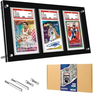 Black PSA Card Display Table Top Frame Stand - 3 Card Holder for PSA Graded Cards - Baseball Card Frame -Collectibles Sports Card Stands for Showcase Display (3-Slot Desktop Frame)