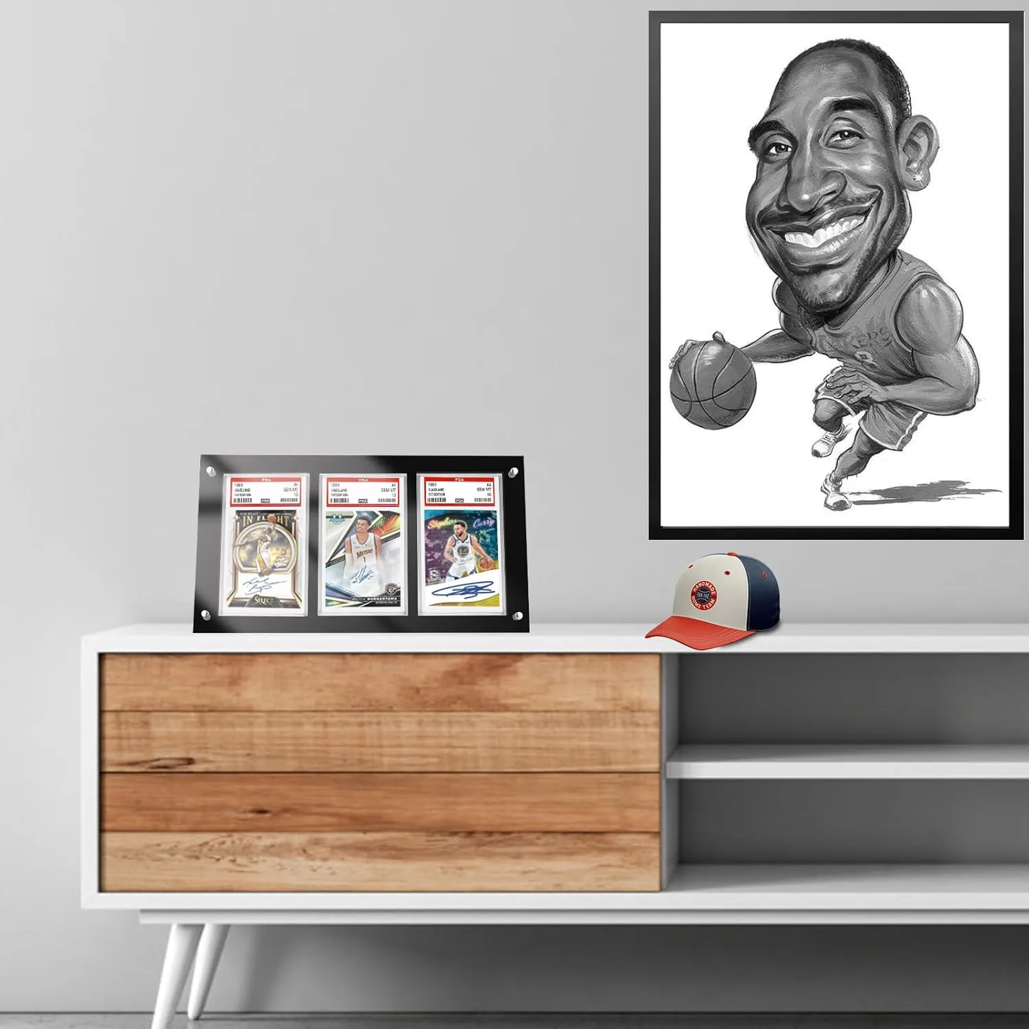 Black PSA Card Display Table Top Frame Stand - 3 Card Holder for PSA Graded Cards - Baseball Card Frame -Collectibles Sports Card Stands for Showcase Display (3-Slot Desktop Frame)