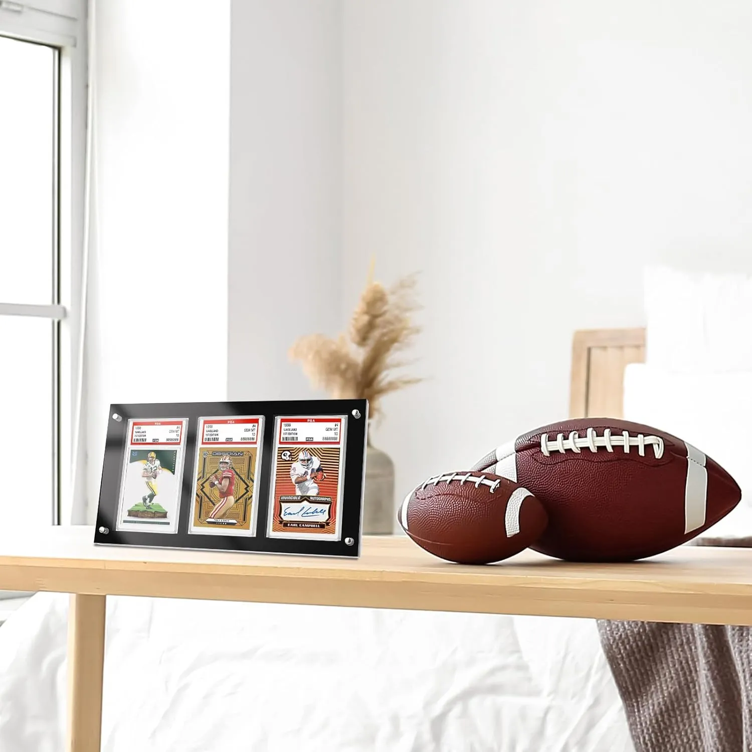 Black PSA Card Display Table Top Frame Stand - 3 Card Holder for PSA Graded Cards - Baseball Card Frame -Collectibles Sports Card Stands for Showcase Display (3-Slot Desktop Frame)
