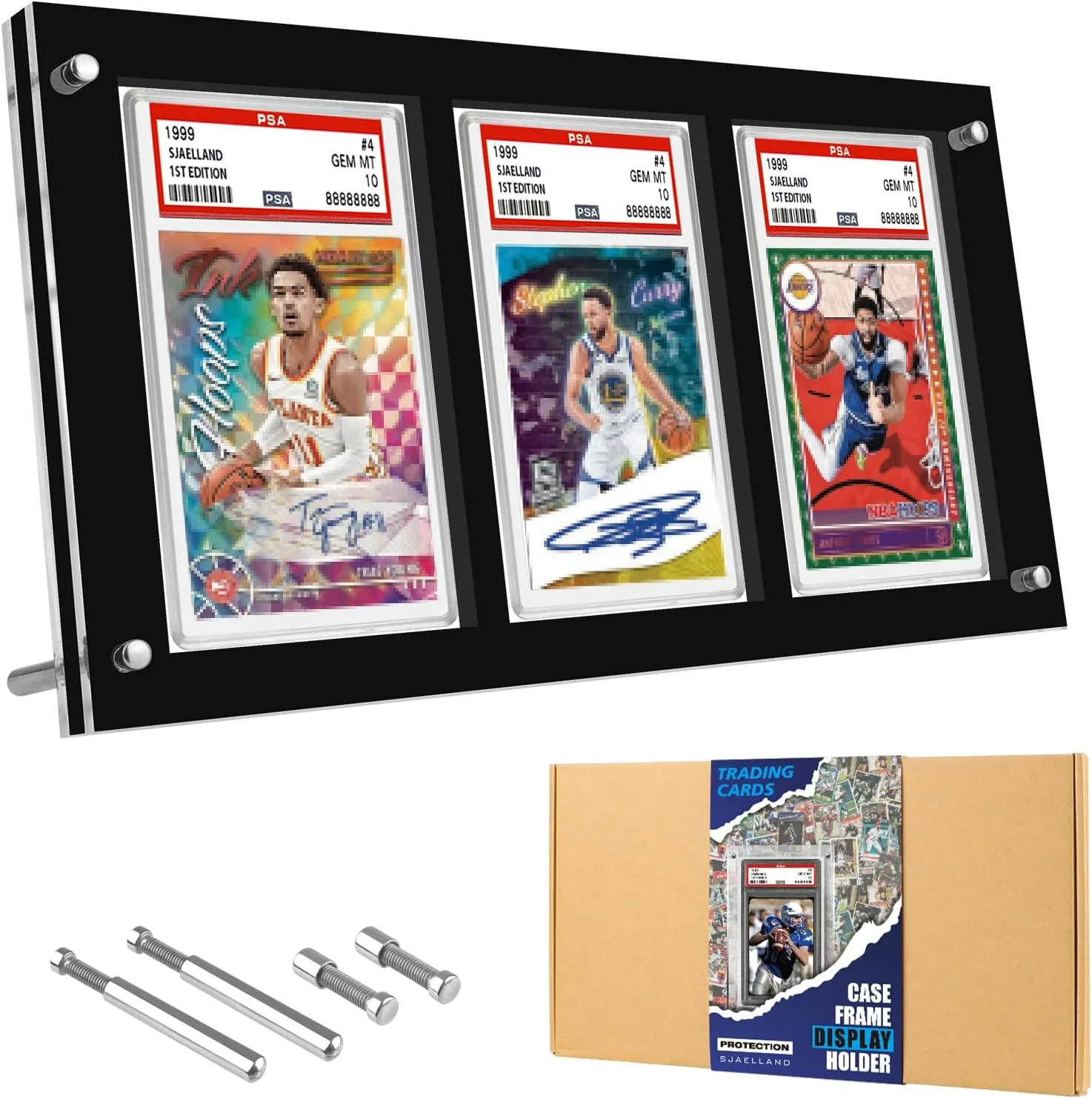 Black PSA Card Display Table Top Frame Stand - 3 Card Holder for PSA Graded Cards - Baseball Card Frame -Collectibles Sports Card Stands for Showcase Display (3-Slot Desktop Frame)