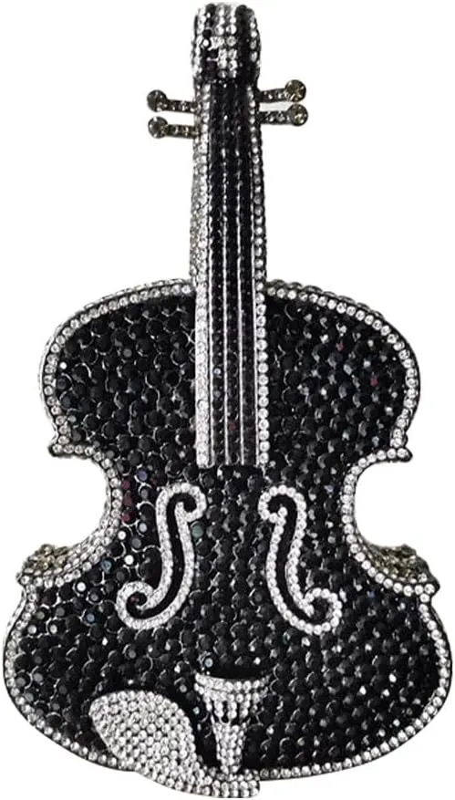 Bling Crossbody Purses and Handbags Rhinestone Diamond Clutch Purses for Women Shoulder Bag for Wedding Violin Black