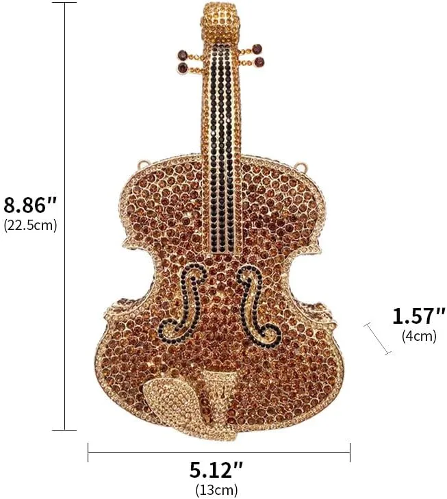 Bling Crossbody Purses and Handbags Rhinestone Diamond Clutch Purses for Women Shoulder Bag for Wedding Violin Gold Coffee