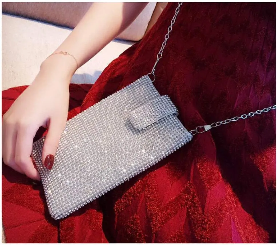 Bling Rhinestone Evening Handbag Cell Phone Purse Wallet Clutch Crossbody Bag