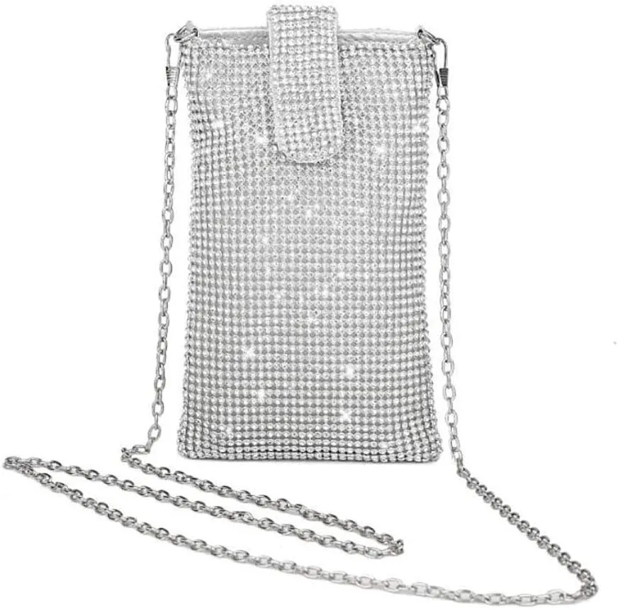 Bling Rhinestone Evening Handbag Cell Phone Purse Wallet Clutch Crossbody Bag