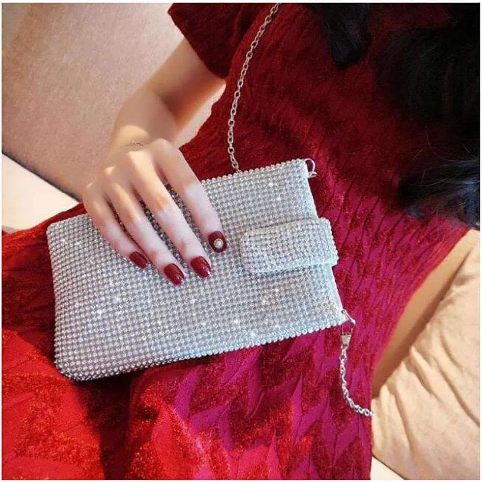 Bling Rhinestone Evening Handbag Cell Phone Purse Wallet Clutch Crossbody Bag