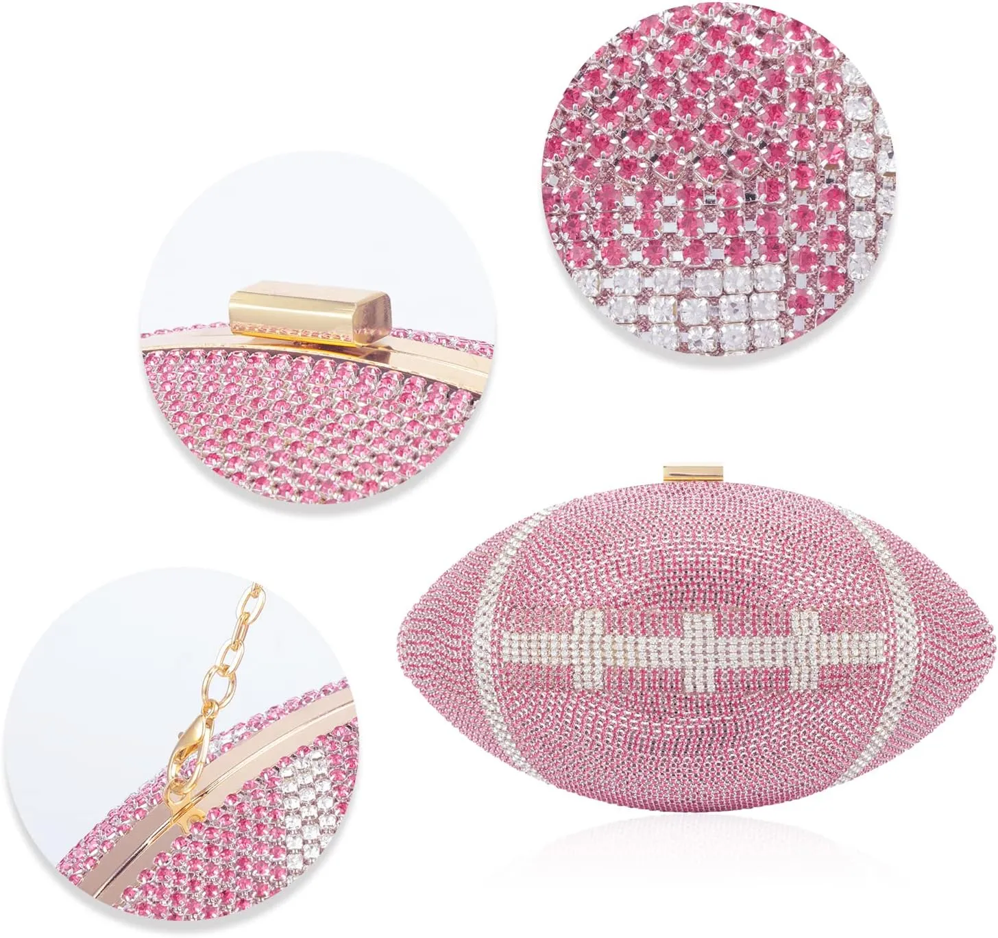 Bling Rhinestone Football Shaped Rugby Quirky Bag Purse Shoulder Handbag with Crystal for Women Girls