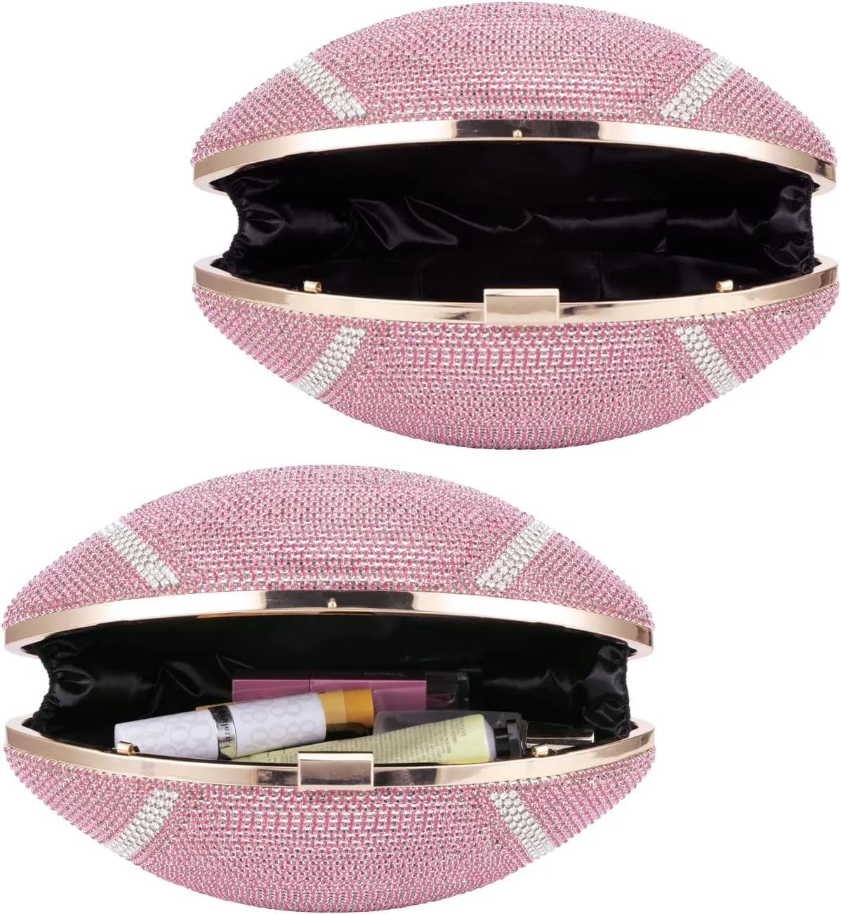 Bling Rhinestone Football Shaped Rugby Quirky Bag Purse Shoulder Handbag with Crystal for Women Girls