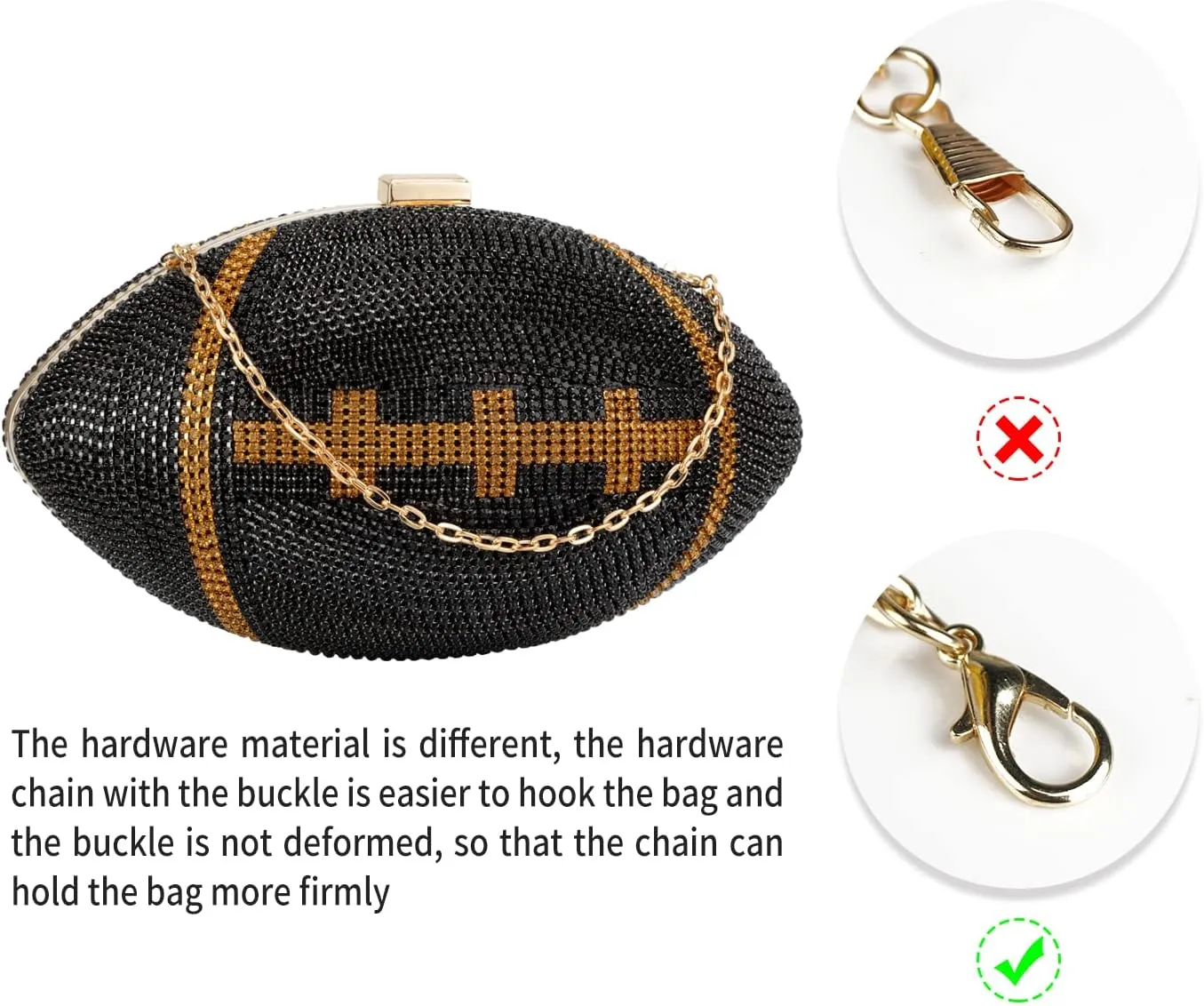 Bling Rhinestone Football Shaped Rugby Quirky Bag Purse Shoulder Handbag with Crystal for Women Girls