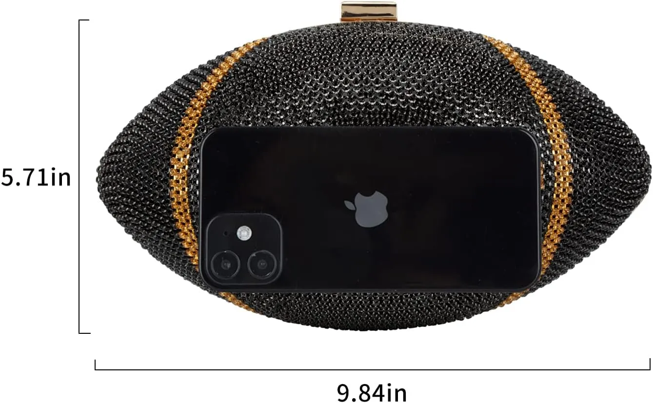 Bling Rhinestone Football Shaped Rugby Quirky Bag Purse Shoulder Handbag with Crystal for Women Girls
