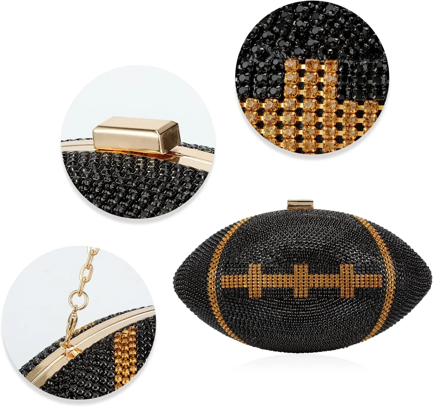 Bling Rhinestone Football Shaped Rugby Quirky Bag Purse Shoulder Handbag with Crystal for Women Girls
