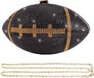Bling Rhinestone Football Shaped Rugby Quirky Bag Purse Shoulder Handbag with Crystal for Women Girls