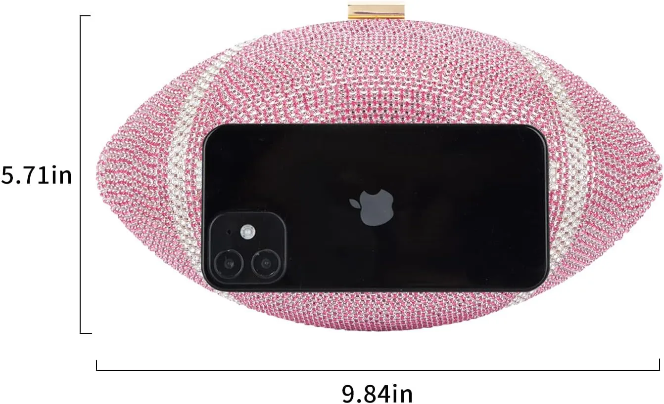 Bling Rhinestone Football Shaped Rugby Quirky Bag Purse Shoulder Handbag with Crystal for Women Girls