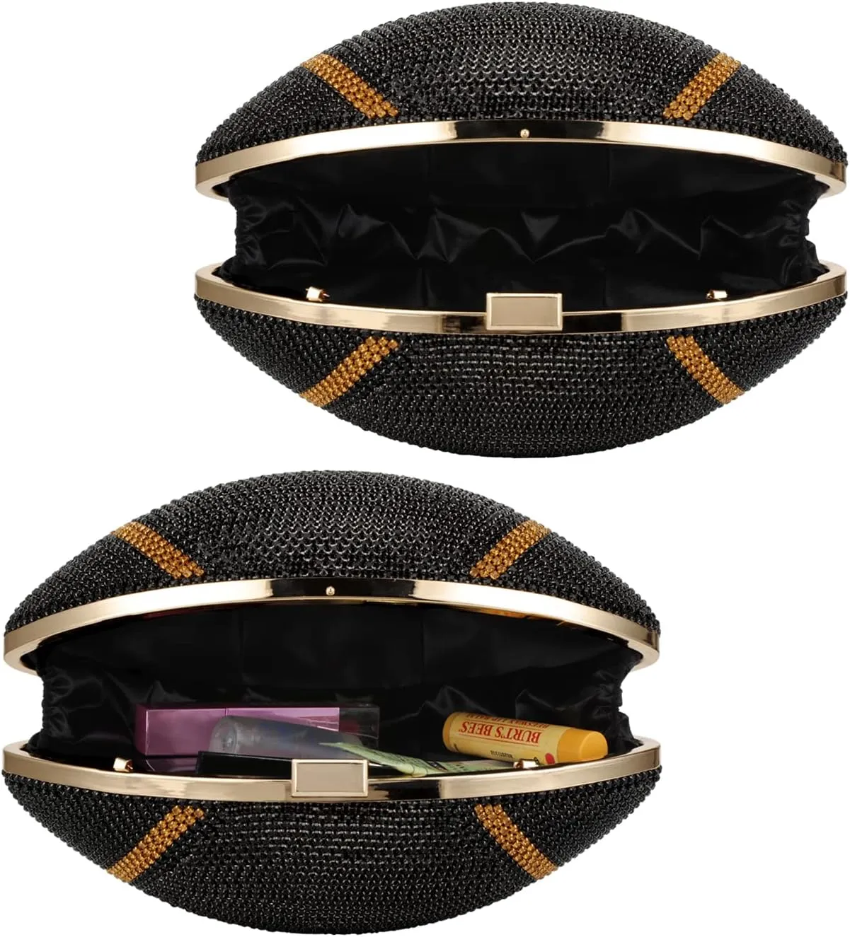 Bling Rhinestone Football Shaped Rugby Quirky Bag Purse Shoulder Handbag with Crystal for Women Girls