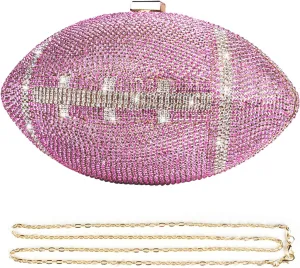 Bling Rhinestone Football Shaped Rugby Quirky Bag Purse Shoulder Handbag with Crystal for Women Girls