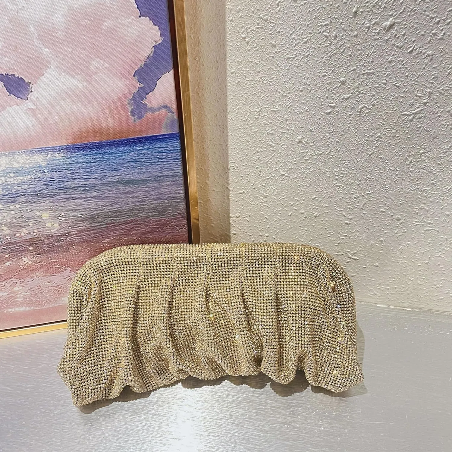 Bling Rhinestone Purse Bags Dumpling Clutch Purses for Women Formal Wedding Party Prom Evening Handbags