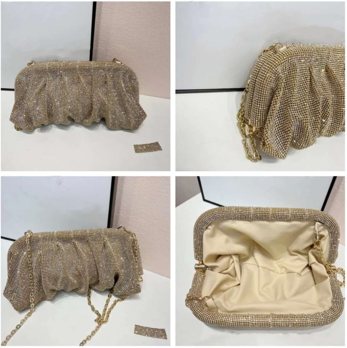 Bling Rhinestone Purse Bags Dumpling Clutch Purses for Women Formal Wedding Party Prom Evening Handbags