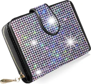 Bling Rhinestone Small Womens Wallet Girls Clutch Artificial Diamond Purse Credit Card ID Coin Holder W/Zipper Colorful